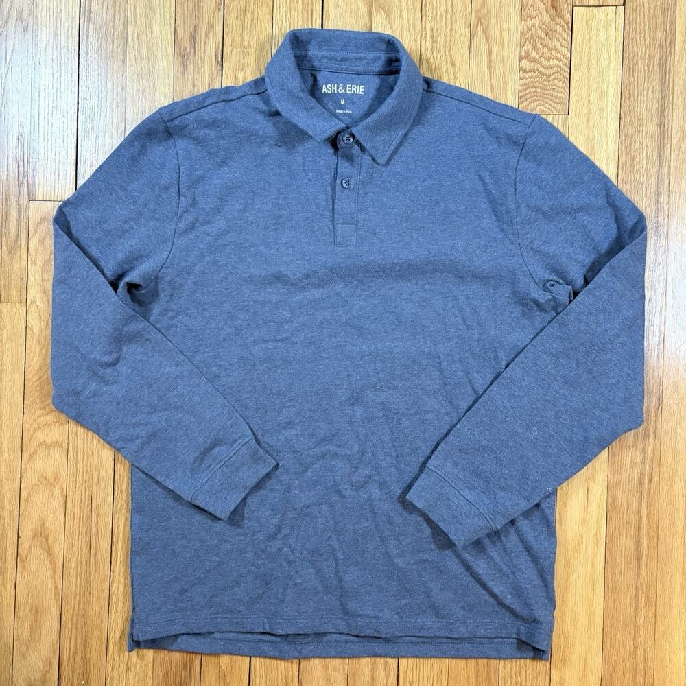 Ash & Erie Shirt Men's M Blue Long Sleeve Polo Pima Cotton Blend Casual Preppy